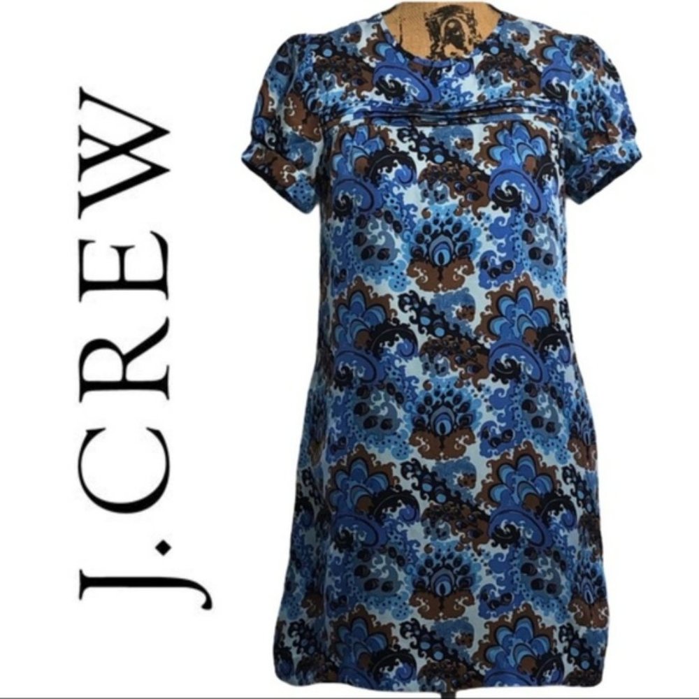 J.Crew blue paisley Peacock Print silk Emma dress